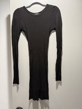 Enza Costa Black Long Sleeve Ribbed Bodycon Dress